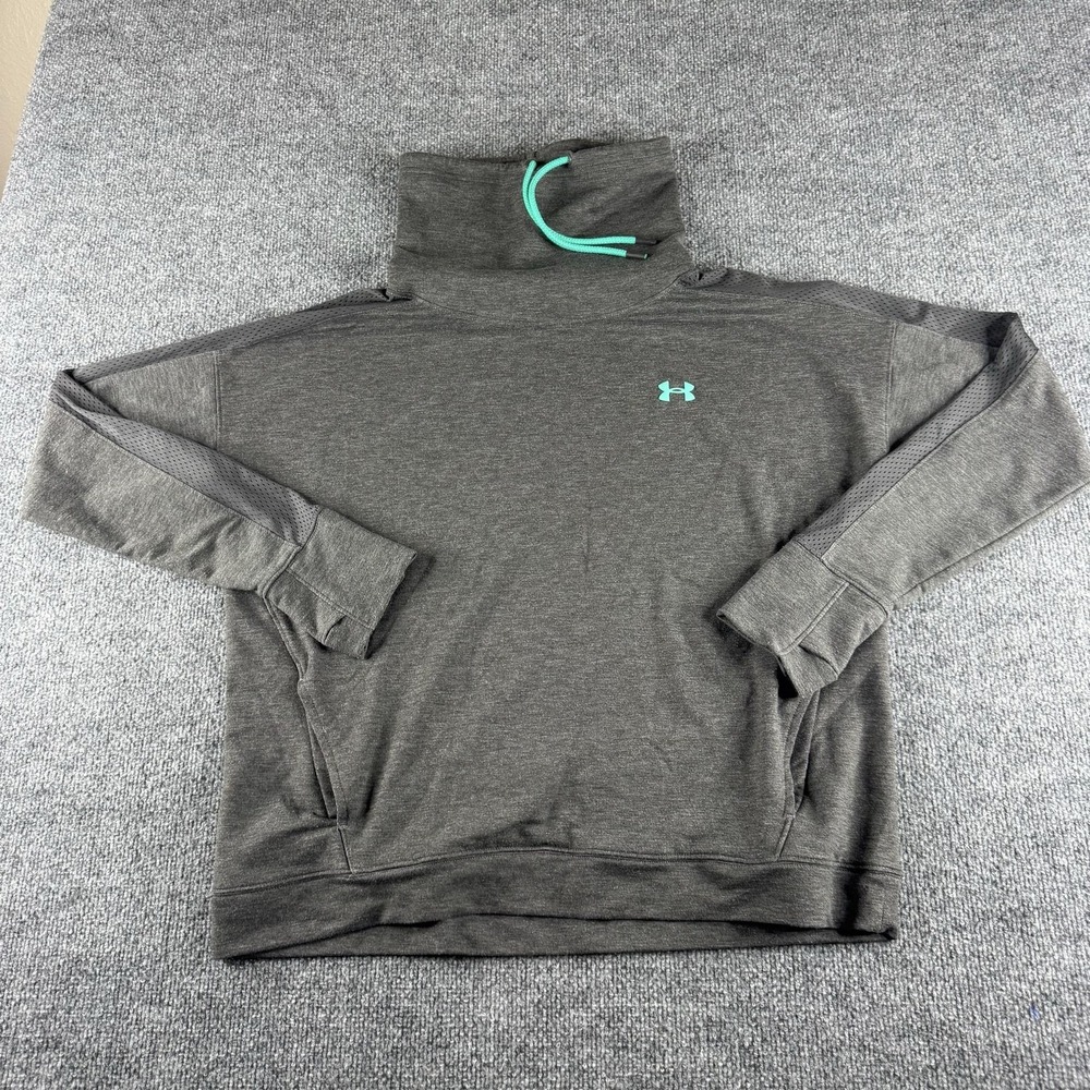 Under Armour Sweatshirt Womens XL Gray Funnel Neck Pullover Raglan Pockets Logo